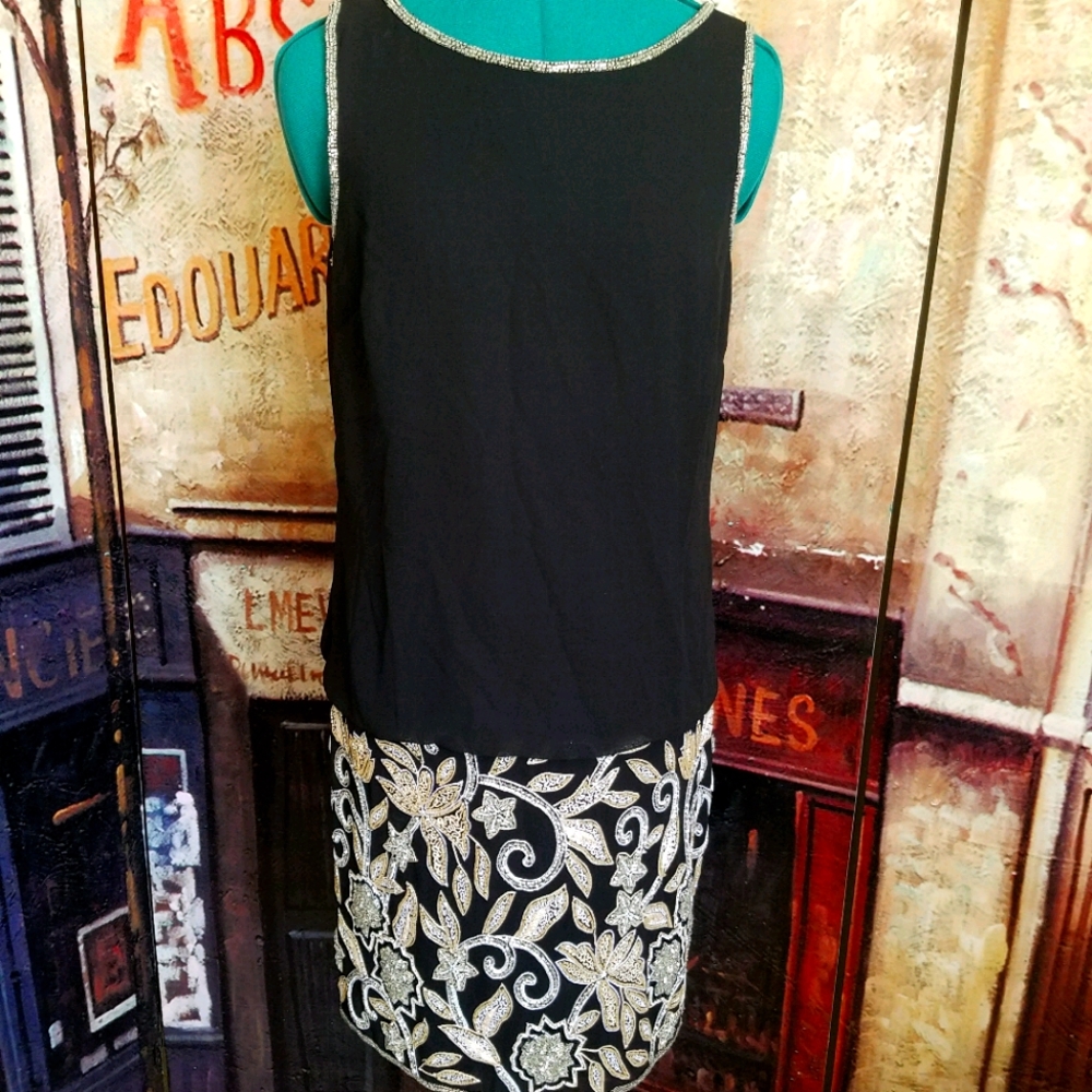 NWT Adrianna Papell beaded silk dress w/scoop back